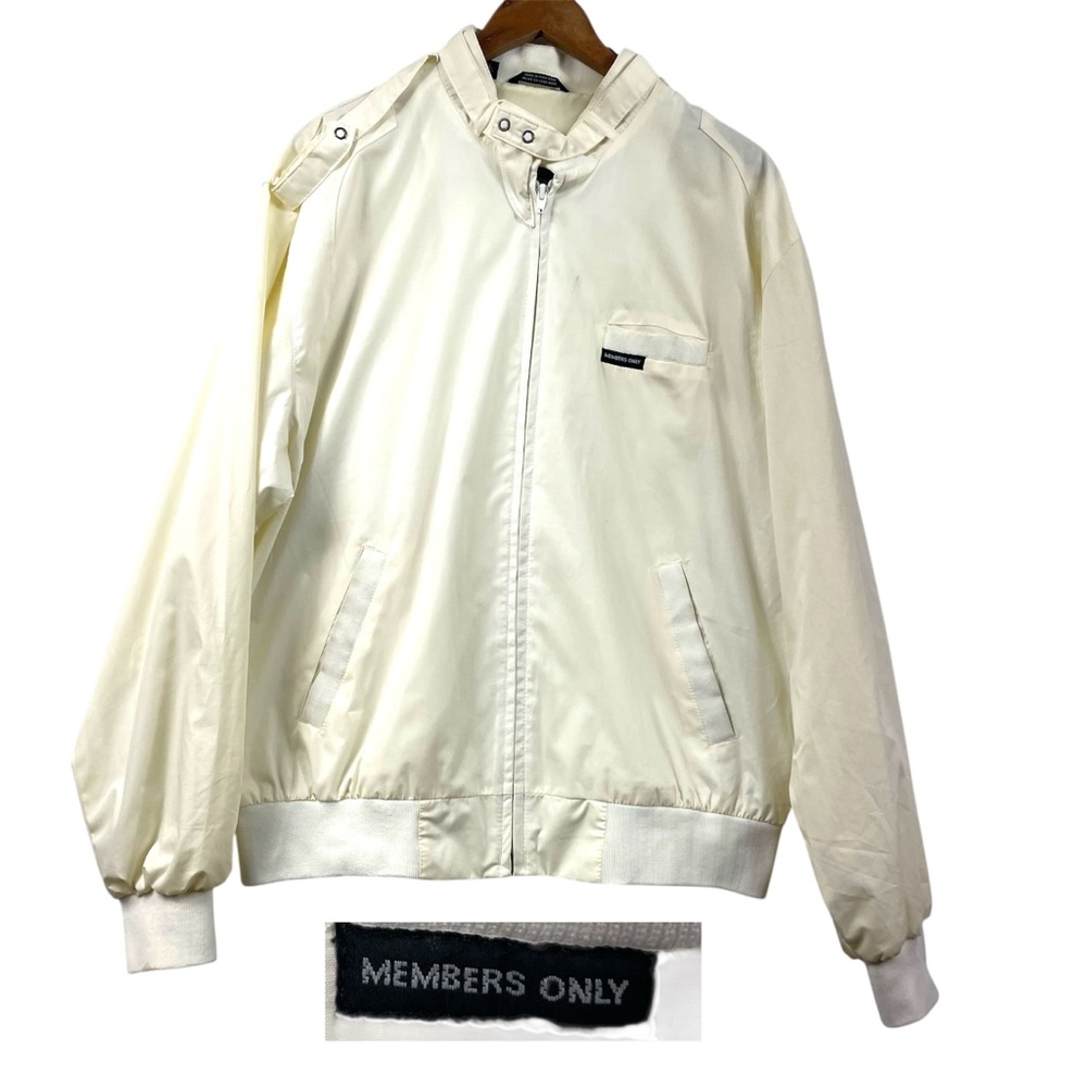 VTG Members Only Club Jacket Ivory Bomber Sportswear 80s Miami Vice Minimalist L